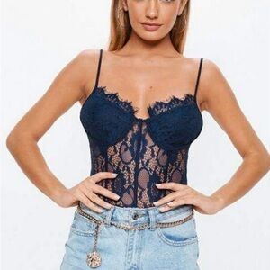 Missguided Navy Blue Lace Bodysuit
